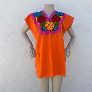 MEXICAN EMBROIDERED BLOUSE IN ORANGE
